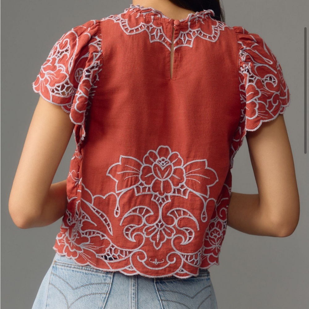 NWT The Lainie High-Neck Lace Cutwork Blouse